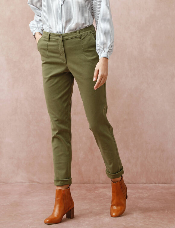 Broek in 'mom' model met hoge taille, stretch (kaki) Broek in 'mom' model met hoge taille, stretch (kaki)